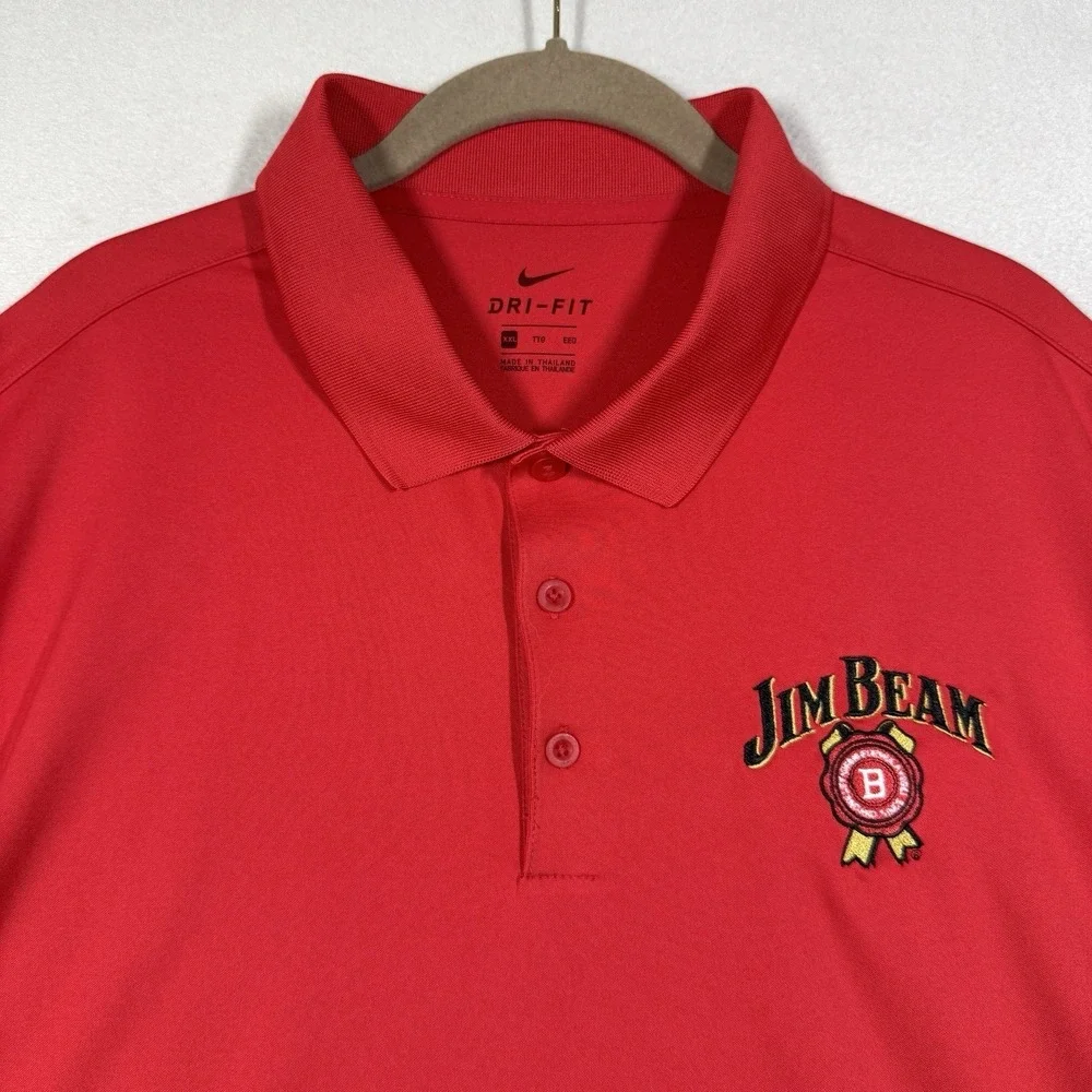 Nike Polo Shirt Mens XXL 2XL Red Jim Beam Whiskey Logo Golf Performance Logo